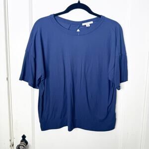 American Eagle AE Ribbed Crewneck T-Shirt Open Back Cut Out Navy Classic Style S